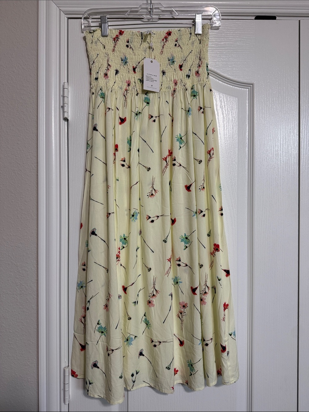 Smocked Floral Maxi Dress in Pale Yellow